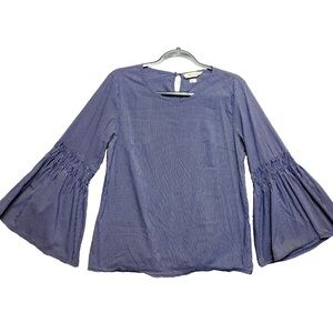 Solitaire Blouse Womens M Blue Bell Sleeve Stripe Bohemian Cotton Blend Top